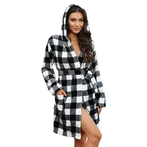 MQF Red And Black Checkerboard Plaid Hooded American Style Tie Pajamas