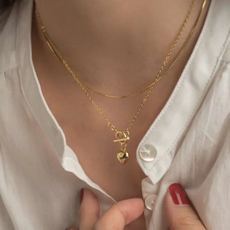 Collier avec pendentif en cœur finition or, bijou de couples, collier à bascule, en acier inoxydable, vente en gros