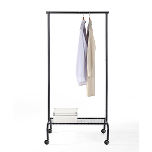 Heavy Duty Single Tier Metal Pipe Industrial Clothing Hanging <b>Rack</b> with Storage Shelf and Coat Stand on Wheels for Bathroom - Product Image 2