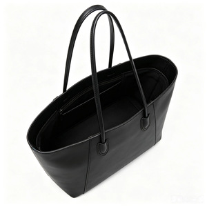 Sac fourre-tout minimaliste en cuir véritable noir, ouvert en dessus, grande capacité, sac à bandoulière quotidien pour femmes, toutes saisons - Product Image 3