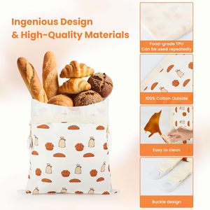 Lot de 2 sacs de conservation du pain en coton réutilisables, écologiques, pour garder la fraîcheur des produits de <span class=keywords><strong>boulangerie</strong></span> et du pain <span class=keywords><strong>fait</strong></span> <span class=keywords><strong>maison</strong></span> - Product Image 3