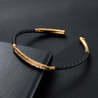 Bracelet épais en cuir PU plaqué or, personnalisé, breloque en Zircon 3A, bijoux de créateur brillants, pour hommes, nouvelle collection