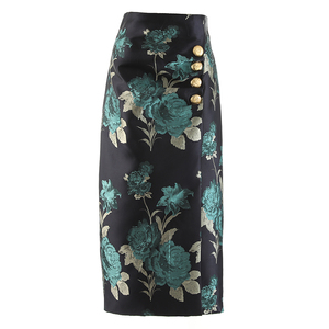 <span class=keywords><strong>Jupe</strong></span> de robe de cocktail vintage élégante pour femmes luxe imprimé grande fleur fermeture à glissière invisible taille haute pour les cérémonies spéciales - Product Image 1