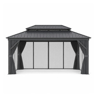 Pergola en aluminium avec toit métallique, rideaux et moustiquaire, résistante aux UV, pour villa et restaurant