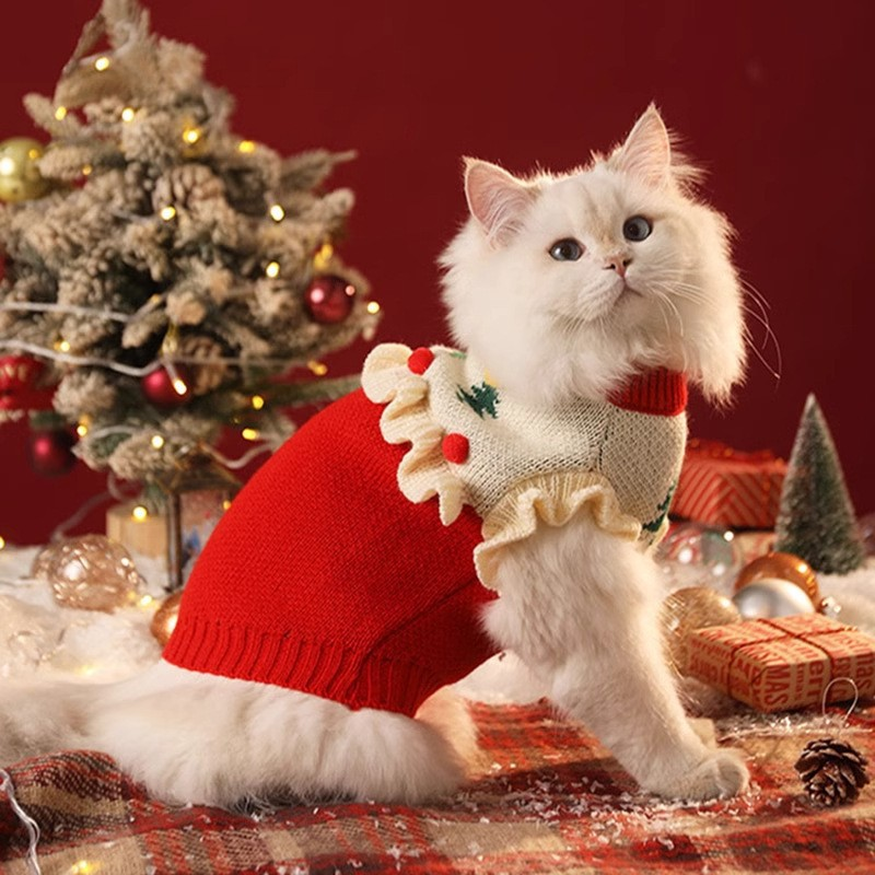 Knitted Cat Christmas Sweater Holiday Sweater White Cat Christmas