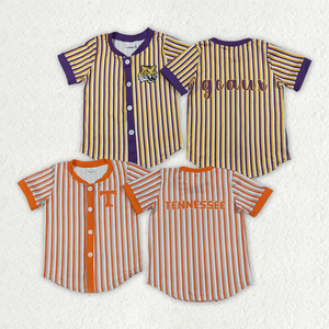 เสื้อเบสบอลแขนสั้นลายทางสำหรับเด็กผู้ชายในฤดูร้อนพร้อมพิมพ์โลโก้ทีมเสื้อยืดลำลอง - Product Image 1