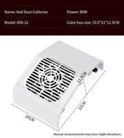 Collecteur de poussière pour ongles haute puissance 80W, quatre ventilateurs intégrés, forte aspiration, large repose-poignet, logo personnalisé pour importateur