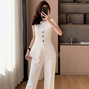 Women's Vest Suit Set Solid Color Polyester Satin Breathable Summer Style Adult Fashionable High-End Suit - Product Image 2