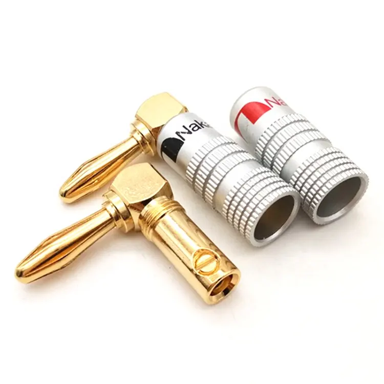 Nakamichi 4mm Banana Plug Right Angled 90 Degree 24K Gold Plated Copper Adapter Connector For Musical Speaker Audio