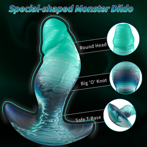 Dildo anal noué en silicone réaliste de type extraterrestre vert, 3 tailles - Product Image 2
