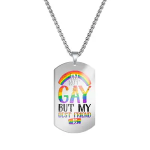 Pendentif drapeau de lesbiennes en acier inoxydable, personnalisé coloré Lgbt Gay Pride arc-en-ciel chien Tag collier