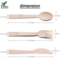 Vente en gros par lots, coopération à long terme, couverts en bois pour restaurant, ensemble cuillère, couteau, fourchette en bambou jetables