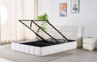 Lit rembourré en tissu ondulé de luxe avec coffre de rangement à vérin à gaz, taille et couleur personnalisables, vente en gros directe usine OEM