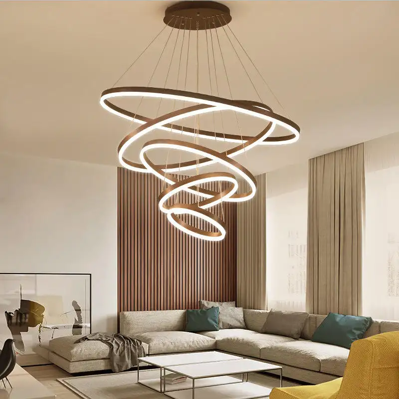 Modern Led Light Luxury Living Room Hotel Circle Line Pendant Lighting Hanging Decorative Designer Round Ring LED Chandelier