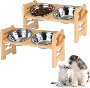 15 Inclinada ajustável Raised Pet Bowl Elevado Dog Cat Bowls Alimentação Pratos Madeira Stand Pet Alimentador com aço inoxidável - Product Image 1