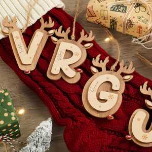 Personalised <b>Wooden</b> Reindeer <b>Letters</b> Ornaments, Christmas Tree Decorations, Alphabet Ornament Plaque, <b>Name</b> Tags for Stockings - Product Image 2