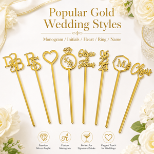 Palillos mezcladores reutilizables con monograma dorado para bodas, agitadores <span class=keywords><strong>de</strong></span> cóctel <span class=keywords><strong>de</strong></span> plástico personalizados para bebidas <span class=keywords><strong>de</strong></span> lujo en bares <span class=keywords><strong>de</strong></span> bodas - Product Image 3