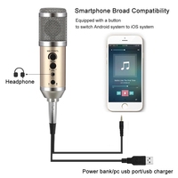 Condensador cardioide profesional Micrófono USB Estudio de grabación Electret Dispositivo con cable hecho de metal y plástico