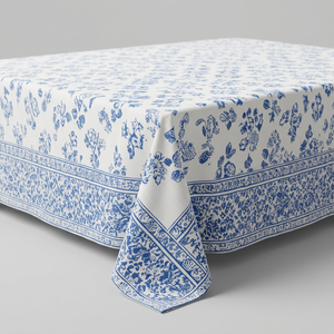 Mantel Moderno Azul con Estampado Floral, 100% Algodón, Hecho a Mano, Lavable y Personalizable, para Mesa de Comedor, Hotel o Restaurante - Product Image 2