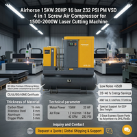 Compresseur d'air à vis Airhorse CE ASME 11KW 15HP 4-en-1 PM VSD 15KW 20HP avec réservoir de 500L et sécheur pour machine de découpe laser à fibre