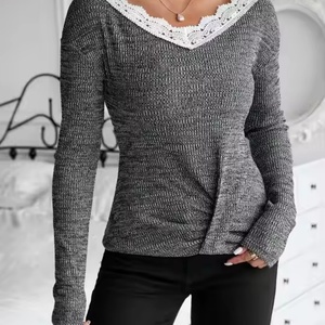Blusa de Algodón de Manga Larga con Cuello en V y Encaje Vintage de Alta Calidad para Mujer, Nueva Colección de Otoño, Venta al por Mayor - Product Image 6