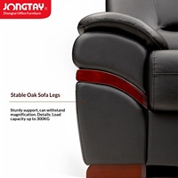 Canapé de bureau commercial personnalisable de style chinois authentique, grand modèle en cuir noir avec structure en bois massif, modèle SN7A, célèbre de Guangdong