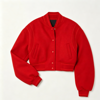 Blouson Bomber Varsity Court en Mélange de Laine Enduit, Col Montant, Fermeture Éclair, Coupe Oversize Ample, Style Vintage, Coupe-Vent Printanier