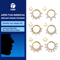 ASTM F136 Implantatqualität Titan Zirkon Vergoldeter Klapp-Nasenring Körperschmuck für Hochzeit Verlobung Geschenk