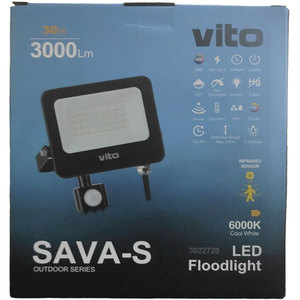 Vito 30W <b>LED</b> Outdoor Floodlight 3000Lm PIR <b>Sensor</b> Cold <b>Light</b> 6000K IP65 - Product Image 2