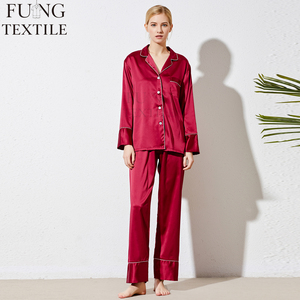 Conjunto de Pijamas de Seda Satin de Alta Qualidade Fung 6001, Cintura Elástica, Respirável, Sólido, para Damas de Honra no Inverno e Natal - Product Image 1