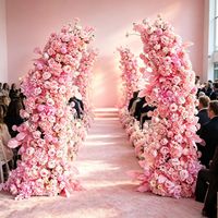 Arche de fleurs artificielles en soie rose réaliste, faite à la main, en forme de corne de taureau, pour décoration de fond de mariage, douce, pour la fête des mères et le Nouvel An