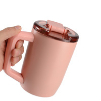 Mug à café et thé en acier inoxydable réutilisable à double paroi de 15 oz avec logo personnalisé BORGE, avec poignée et couvercles à visser