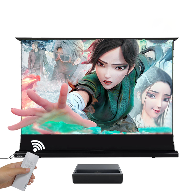 ALR 72'' -120'' Electric Tab Tension Floor Rising Screen Ambient Light Rejecting Motorized for UST Laser 4k Projector