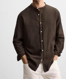 Chemise décontractée en lin pour homme, vente en gros, impression personnalisée ODM, printemps, pur coton, anti-boulochage, respirante - Product Image 1