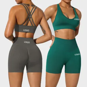 Hohe Taille nahtlos Damen Scrunch-Butt-Training Damen zweiteiliges Yoga-Kort-Gym Fitness-Sets Bekleidung Sportbekleidung Aktivbekleidung