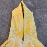 Sudadera con capucha unisex personalizada con cremallera, lavada al ácido, con perlas amarillas, estilo oversize, corta, para mujer, con efecto desgastado vintage