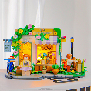 Mini thị trấn khối xây dựng Bộ nhựa 40-Piece Mini gạch 3D mô hình ánh sáng hoa cửa hàng buổi chiều trà bánh vẽ phòng chơi - Product Image 2