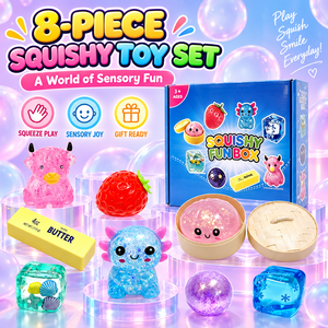 Ensemble de 8 jouets sensoriels TPR Squishy avec des animaux mignons, des fruits, des cubes océaniques, jouets à presser pour soulager le stress pour les adolescents de 14 ans et plus - Product Image 1