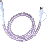 Nouvelles couleurs, perles transparentes violet clair, câble de charge rapide Type-C 5A unique avec perles pour la décoration de bureau/table de chevet