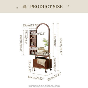 Moderner Eschenholz-Ganzkörperspiegel mit Ablagefächern Mobiler Kleiderorganizer Drehbarer Ankleidespiegel für Wohnzimmer - Product Image 6