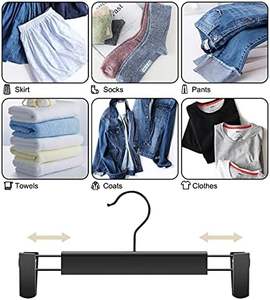 Paquete de 10 ganchos Organizadores de ropa de plástico ajustables negros, diseño de un solo nivel para pantalones, faldas, abrigos, pantalones vaqueros, perchas para sala de estar - Product Image 4