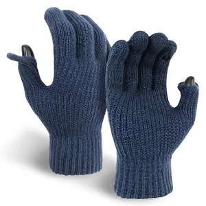Зимние теплые жаккардовые перчатки с эластичным отверстием в указательном пальце и с большим пальцем