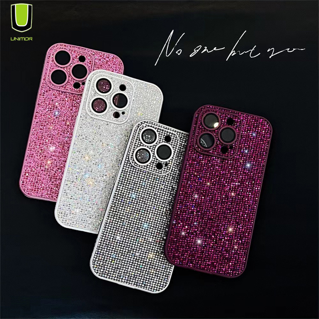 Shiny Bling Phone Case for Girls Diamond Glitter Women Phone Cover Cute Leather Custom Luxury Design Case for iPhone 15 Pro Case