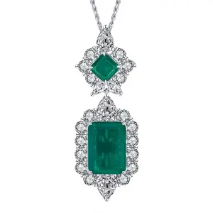 Wholesale jewelry S925 Silver hot selling red corundum emerald square large pendant set 13*18-8*8