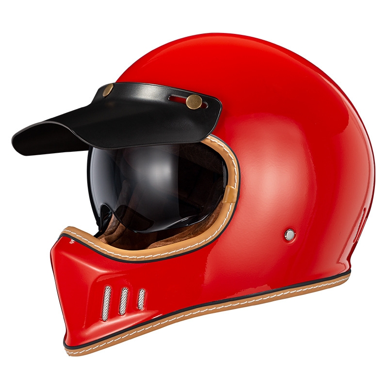 Casque rouge avec visière couleur thé assortie
