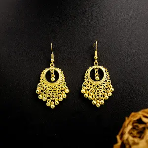 Vintage African Nigerian Ethiopian Style Gold Plated Tassel Women Necklace Jewelry Earring Set