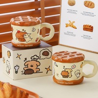 Mug en céramique de luxe 450 ml avec couvercle, motif chien de dessin animé mignon, design élégant, cadeau d'anniversaire, souvenir, tasse à eau de bureau