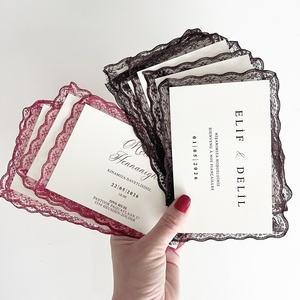 Ensemble d'invitations de <span class=keywords><strong>mariage</strong></span> personnalisées haut de gamme avec bordure en dentelle, carte de réponse 'Save the Date', finition estampée à chaud en relief - Product Image 2