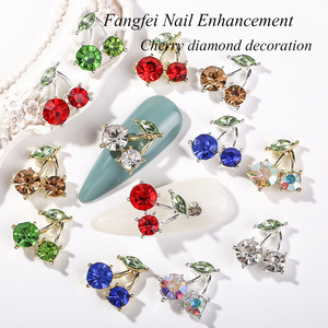 Ciondoli per unghie in lega di ciliegio rosso/rosa con strass in ciliegio di cristallo con gemme di cristallo brillante in metallo e zircone per <span class=keywords><strong>Nail</strong></span> <span class=keywords><strong>Art</strong></span> decoro per la ciliegia - Product Image 1