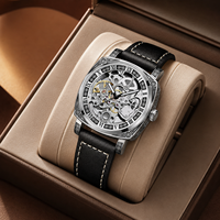 Nuevo Reloj Mecánico Automático de Doble Cara con Diseño Vintage, Esfera Luminosa, Correa de Cuero Genuino, Metal, 42mm, Resistente al Agua 30M